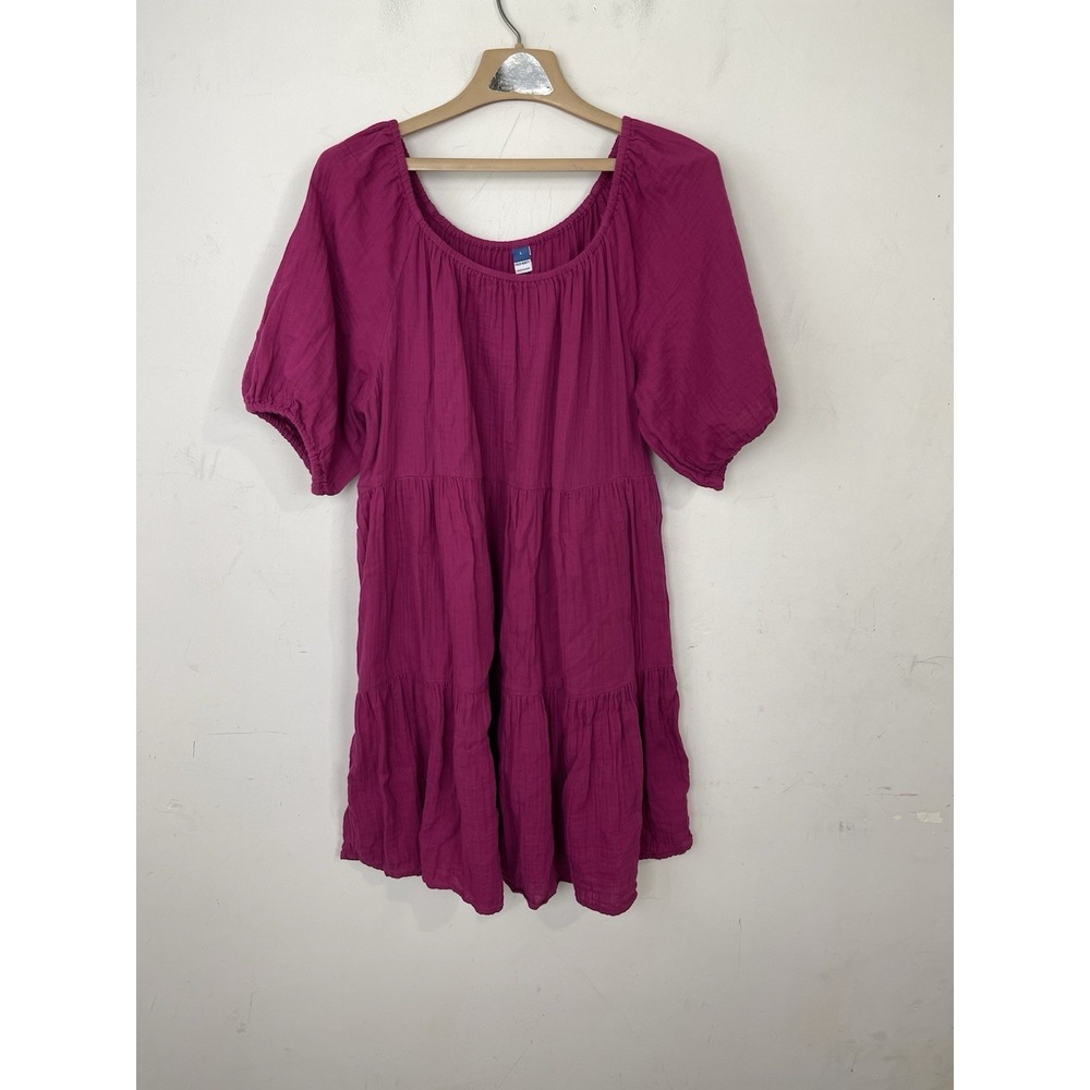 Old Navy Womens Boysenberry‎ Purple Cotton Gauze Tiered Convertible Mini Dress L